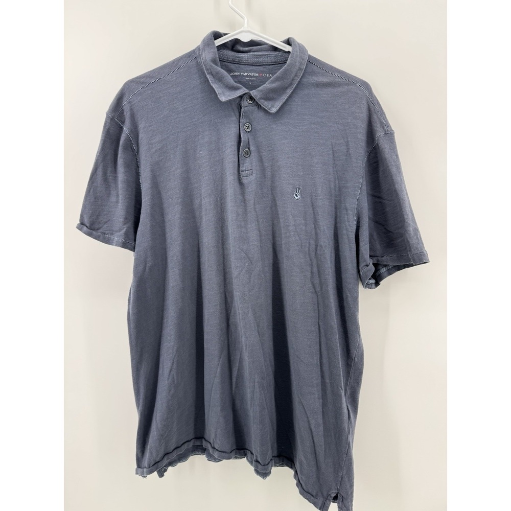 John Varvatos USA Polo Shirt Mens Large Navy Short Sleeve 100% Cotton Logo